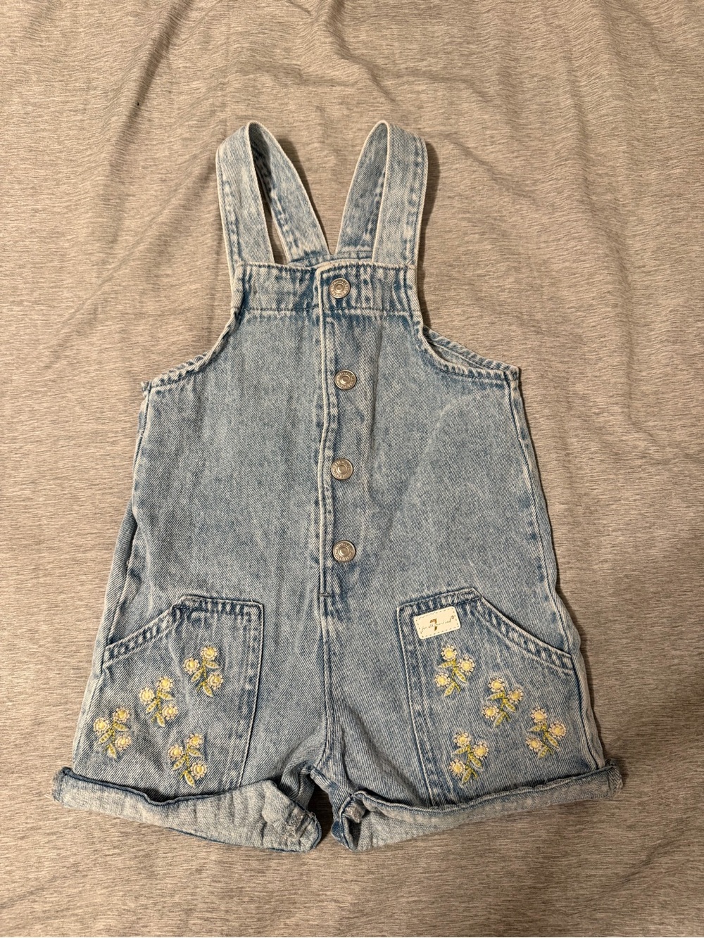 7 For All Mankind Light Blue Denim Floral Embroidered Kids Romper